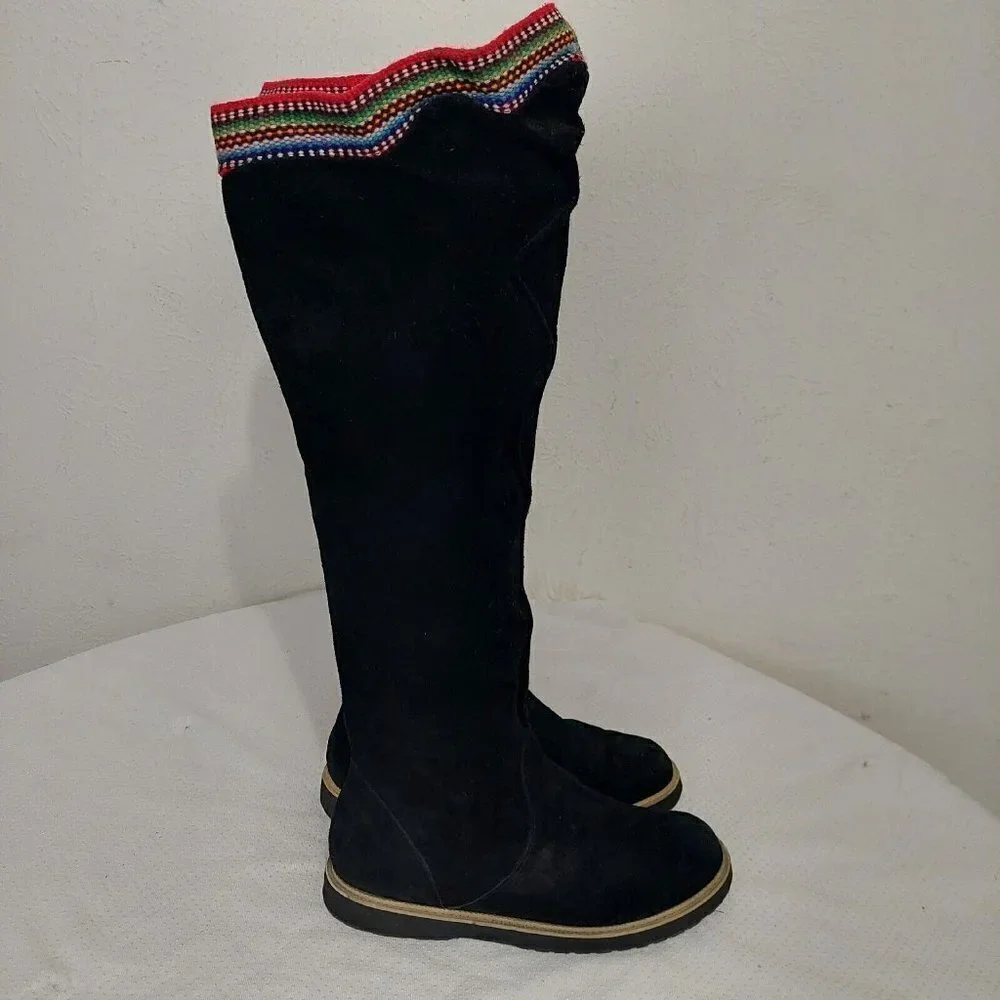 Inca Boot Company Electra Zora Over-The-Knee  Suede Embroidered Boots Black Sz 9
